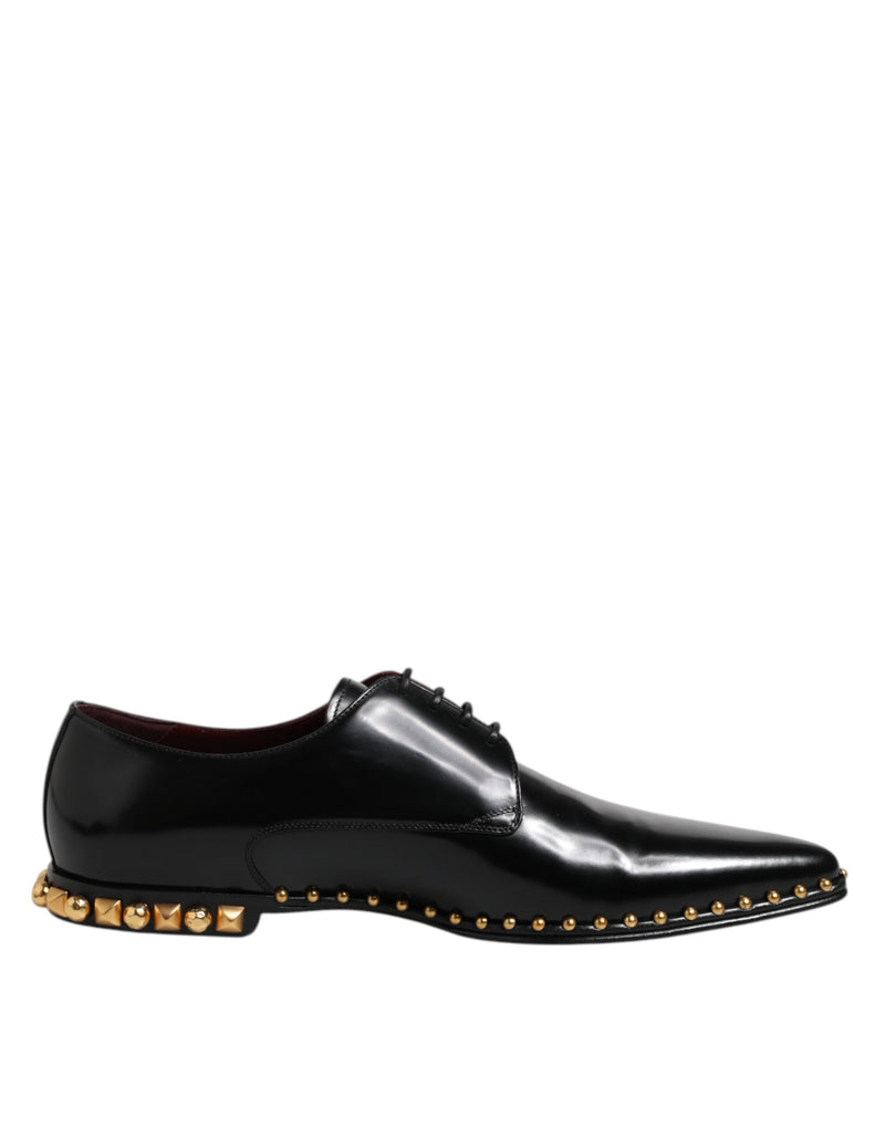 Dolce & Gabbana Black Leather Studded Derby Men's Dress Shoes