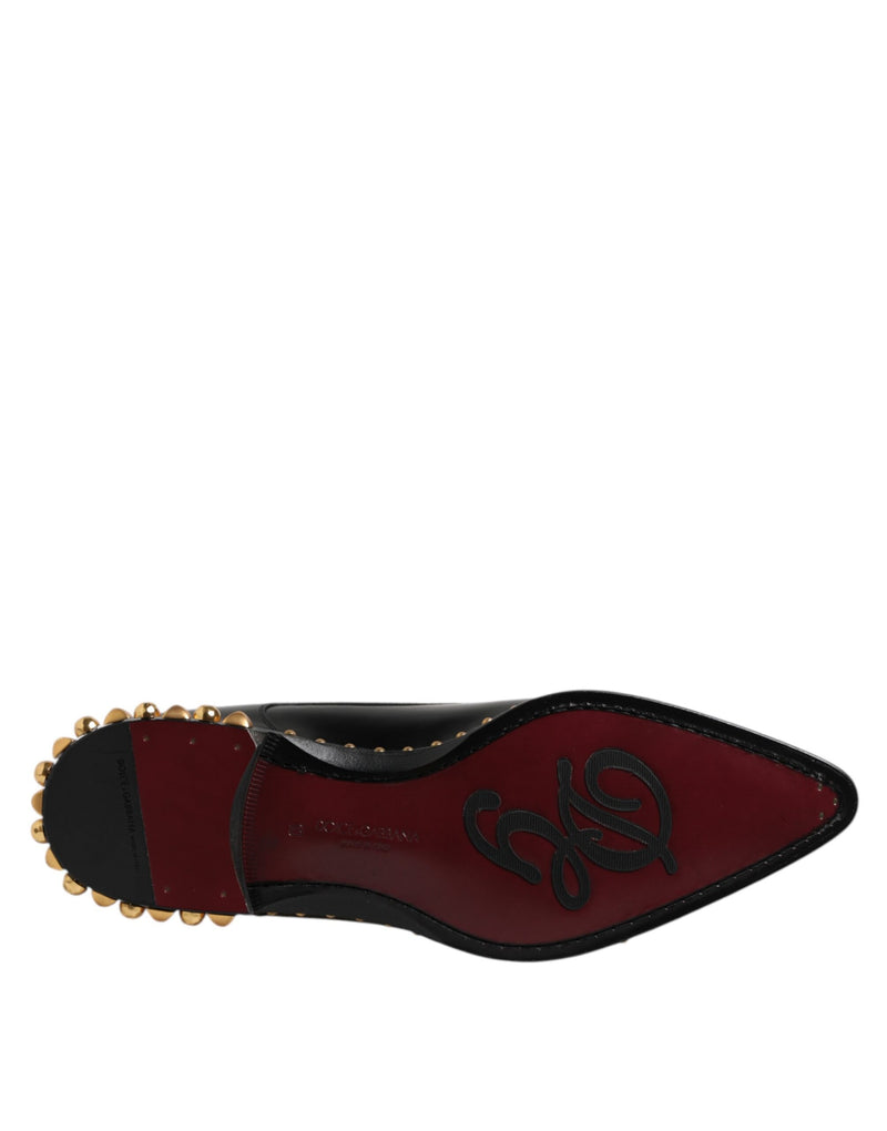 Dolce & Gabbana Black Leather Studded Derby Men's Dress Shoes