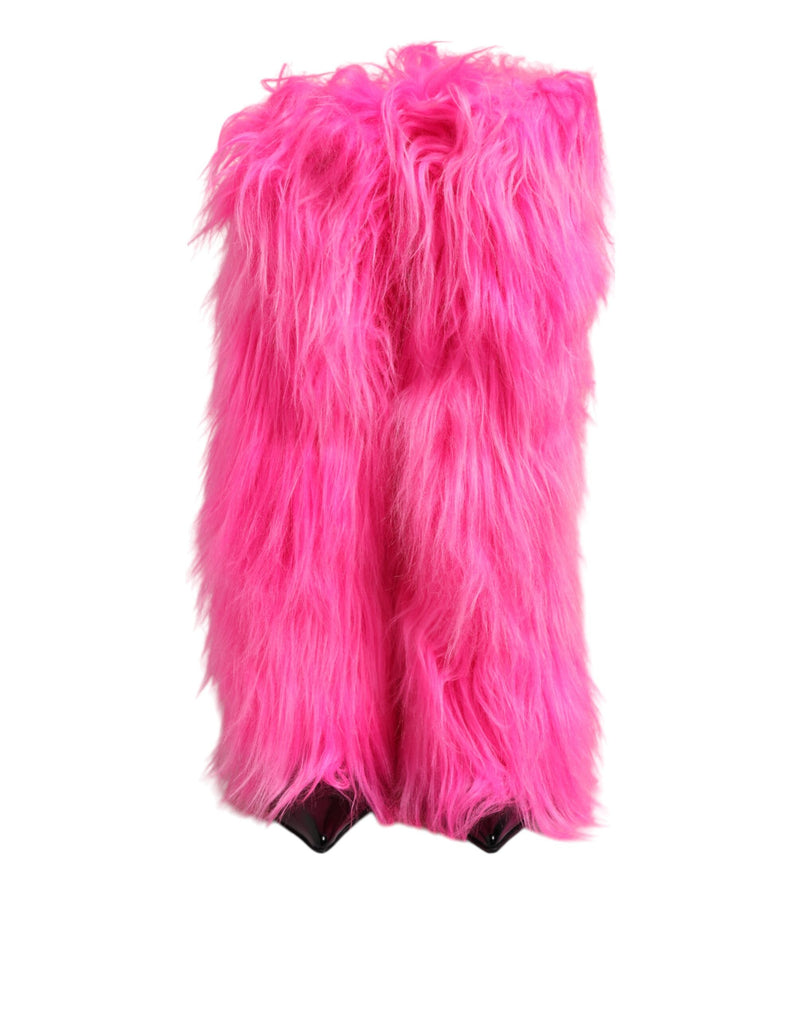 Dolce & Gabbana Pink Faux Fur Leather High Heel Boots