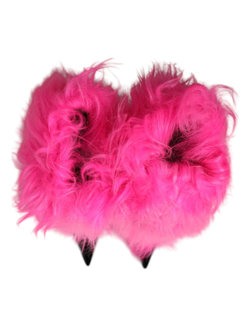Dolce & Gabbana Pink Faux Fur Leather High Heel Boots