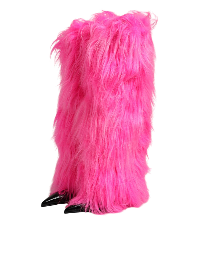 Dolce & Gabbana Pink Faux Fur Leather High Heel Boots