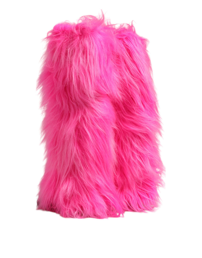 Dolce & Gabbana Pink Faux Fur Leather High Heel Boots