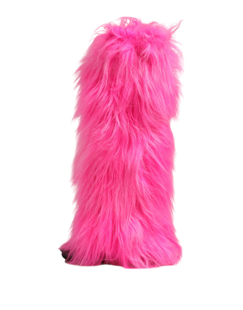 Dolce & Gabbana Pink Faux Fur Leather High Heel Boots
