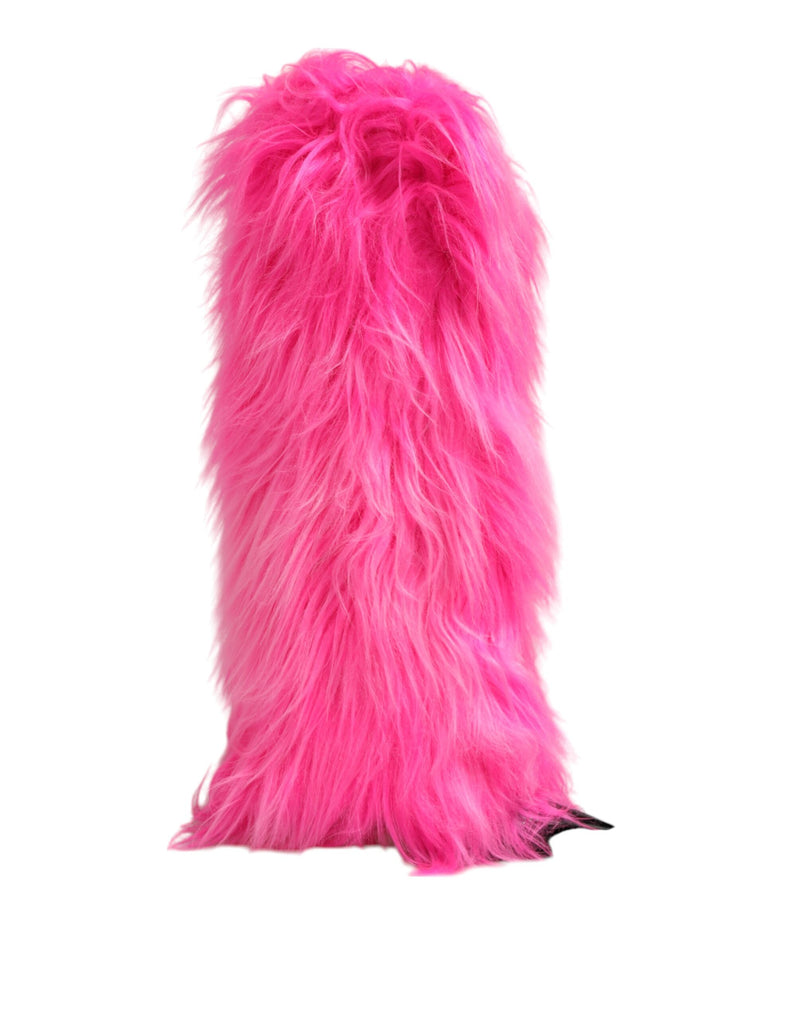Dolce & Gabbana Pink Faux Fur Leather High Heel Boots