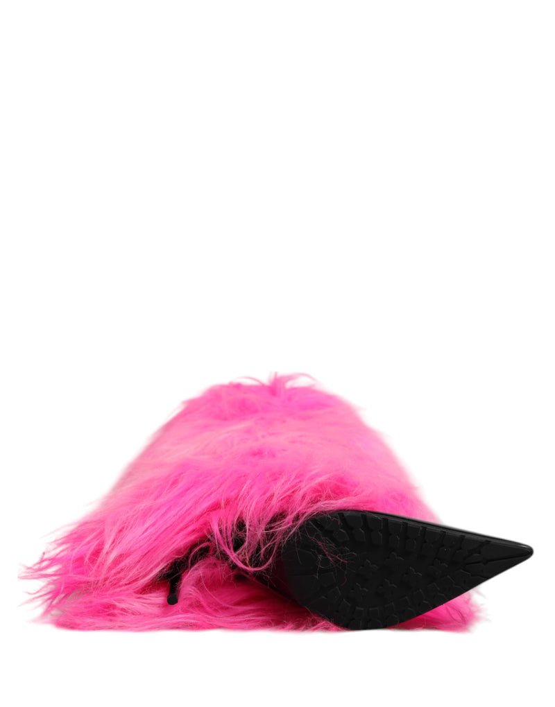 Dolce & Gabbana Pink Faux Fur Leather High Heel Boots