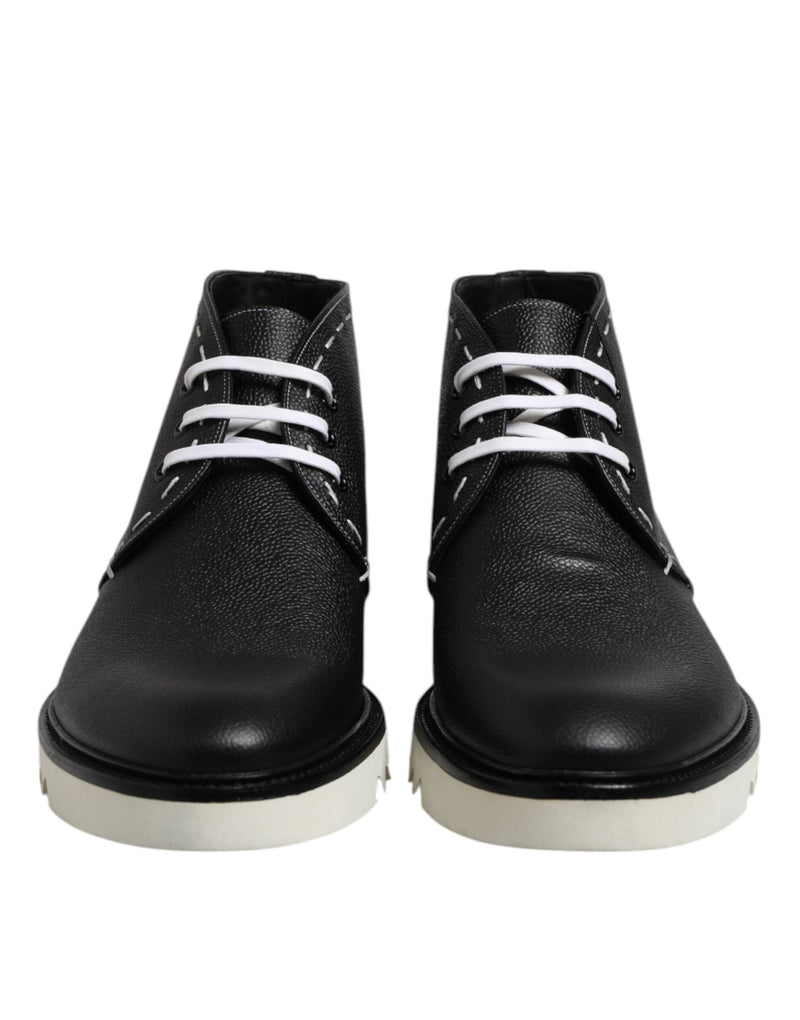 Dolce & Gabbana Black White Leather Ankle Boots for Men