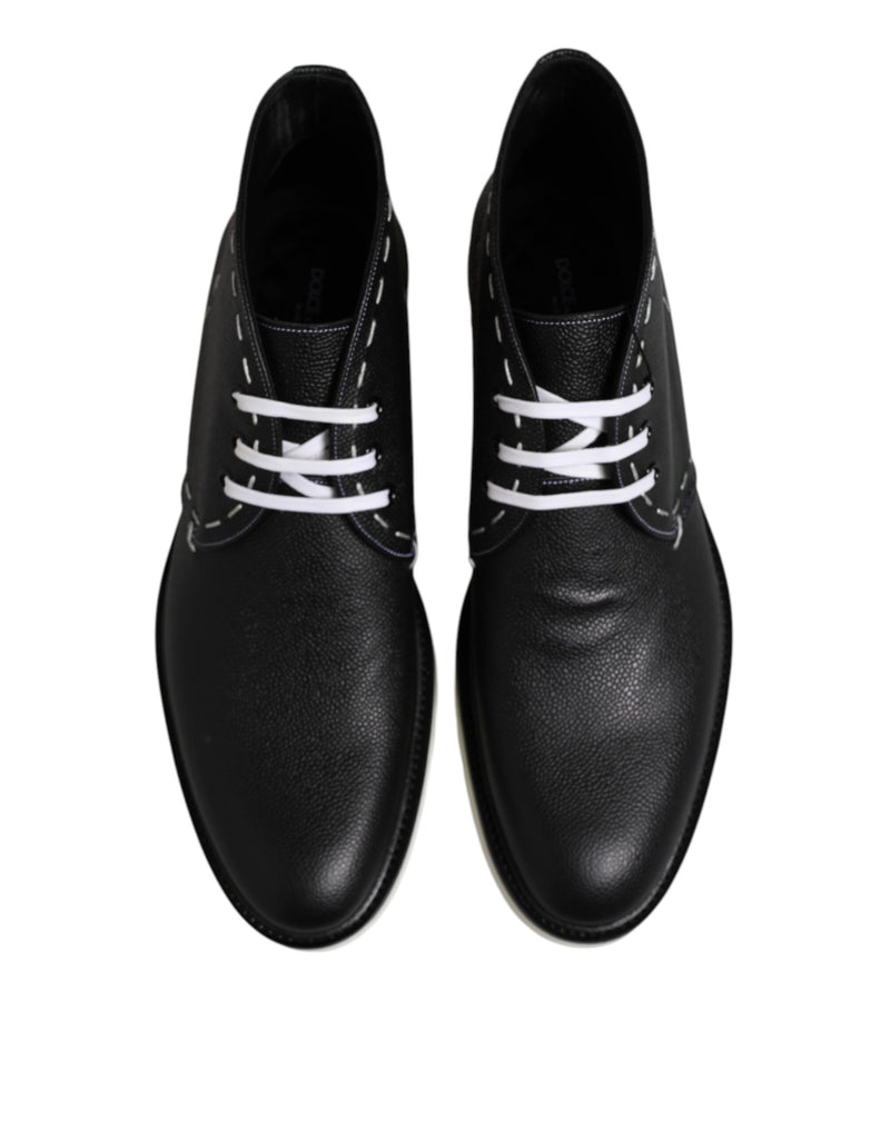 Dolce & Gabbana Black White Leather Ankle Boots for Men