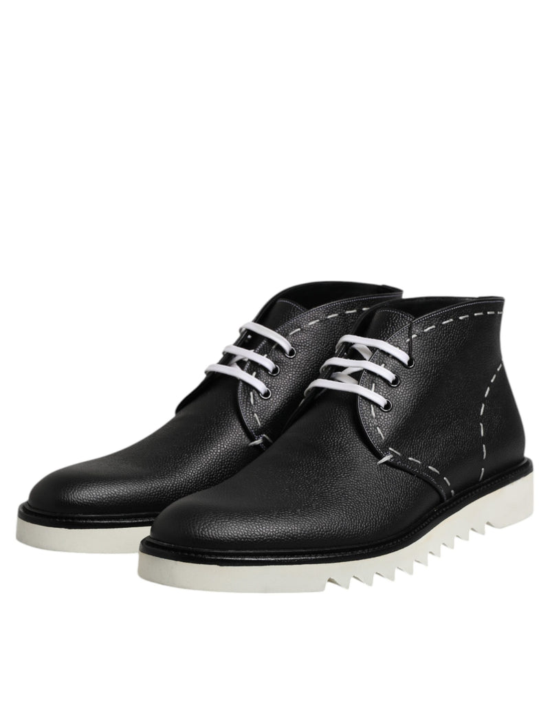Dolce & Gabbana Black White Leather Ankle Boots for Men