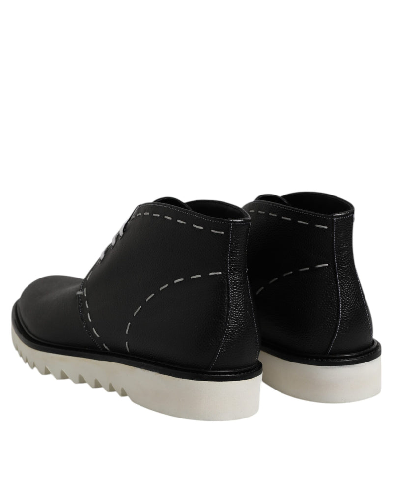 Dolce & Gabbana Black White Leather Ankle Boots for Men