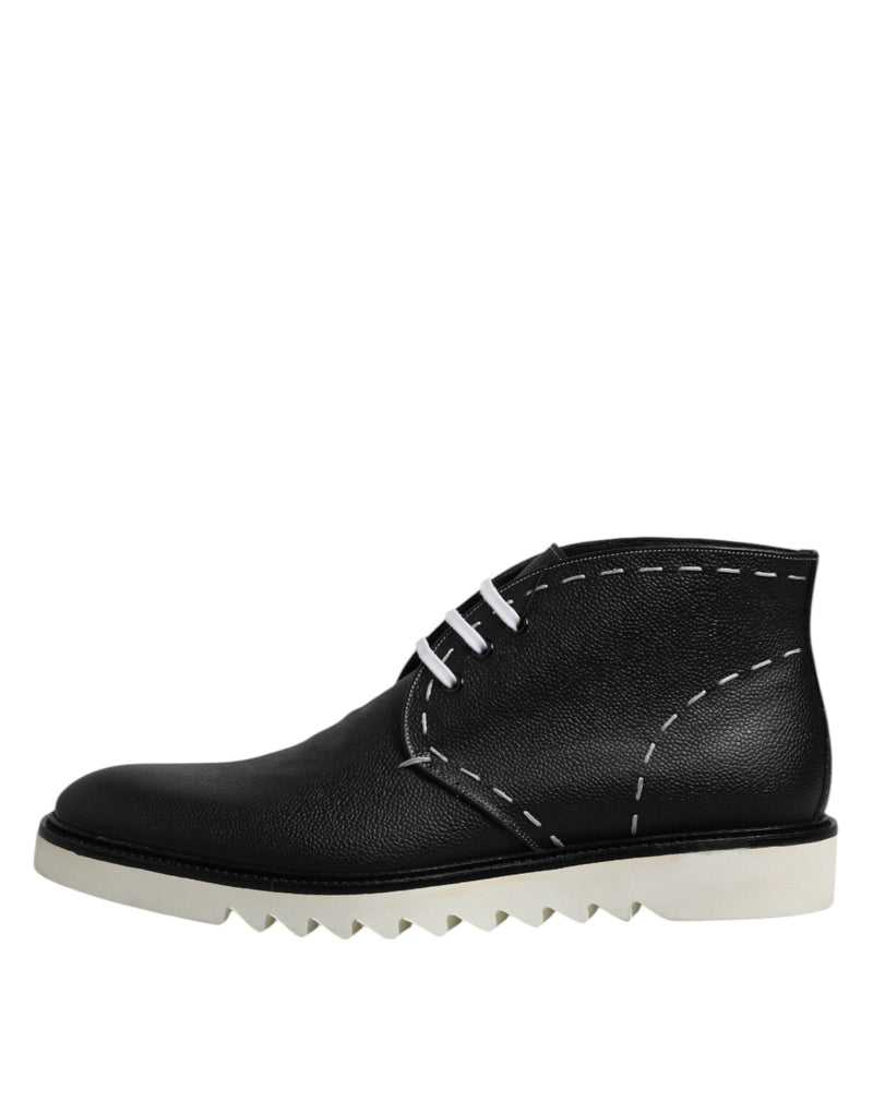 Dolce & Gabbana Black White Leather Ankle Boots for Men