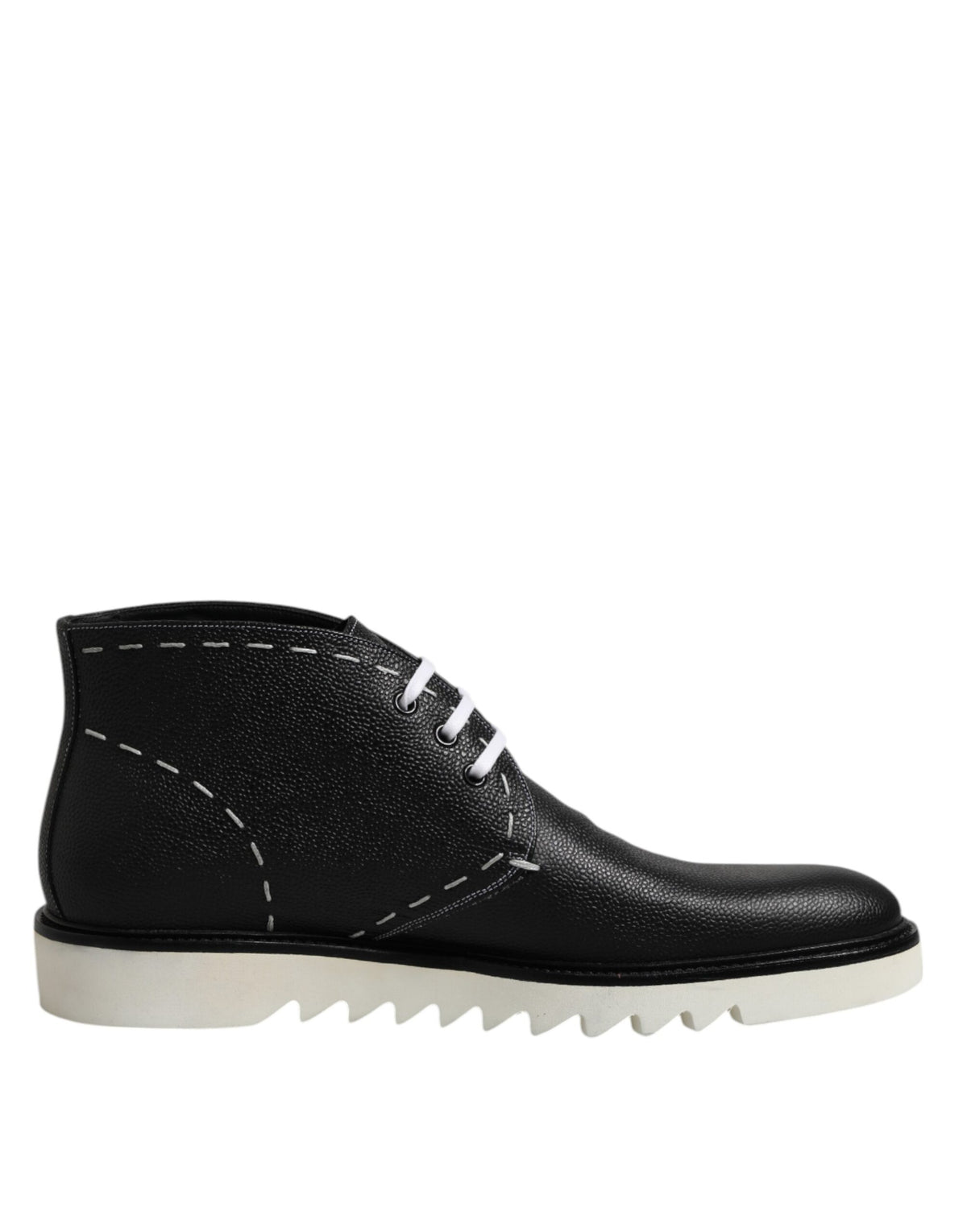 Dolce & Gabbana Black White Leather Ankle Boots for Men