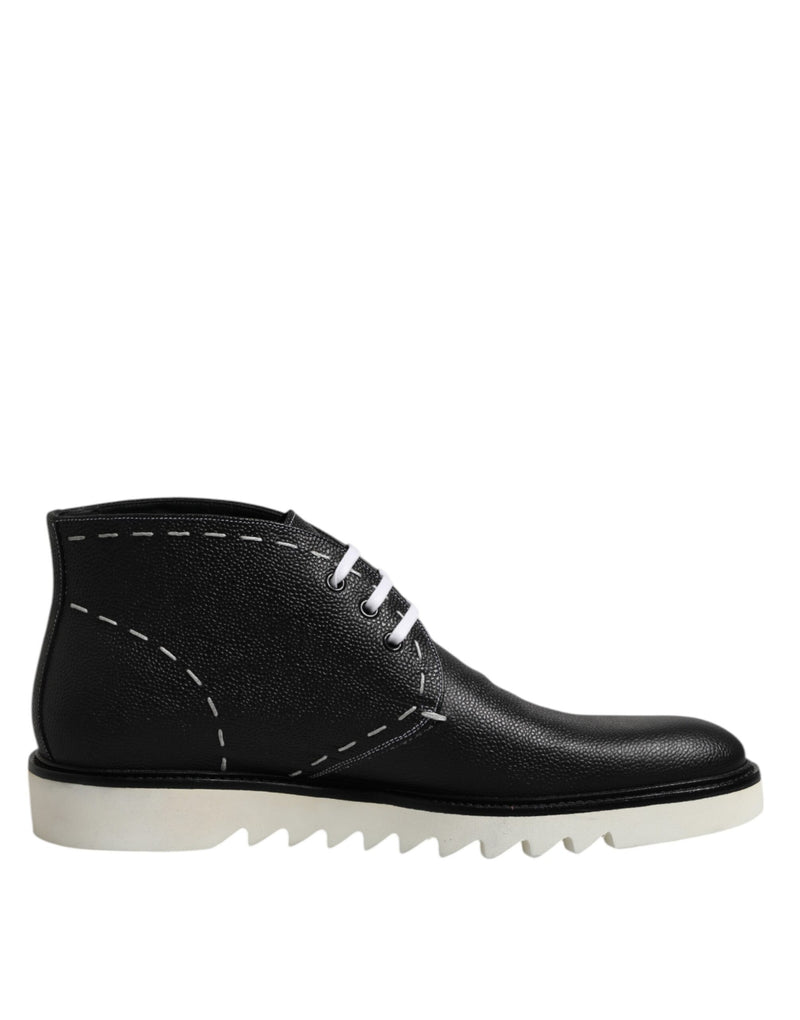 Dolce & Gabbana Black White Leather Ankle Boots for Men