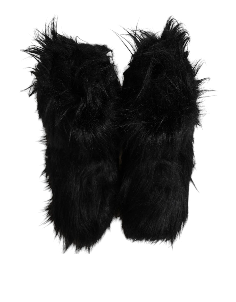 Dolce & Gabbana Black Faux Fur Mid Calf Boots