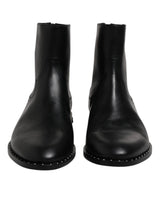 Dolce & Gabbana Black Leather Logo Ankle Boots