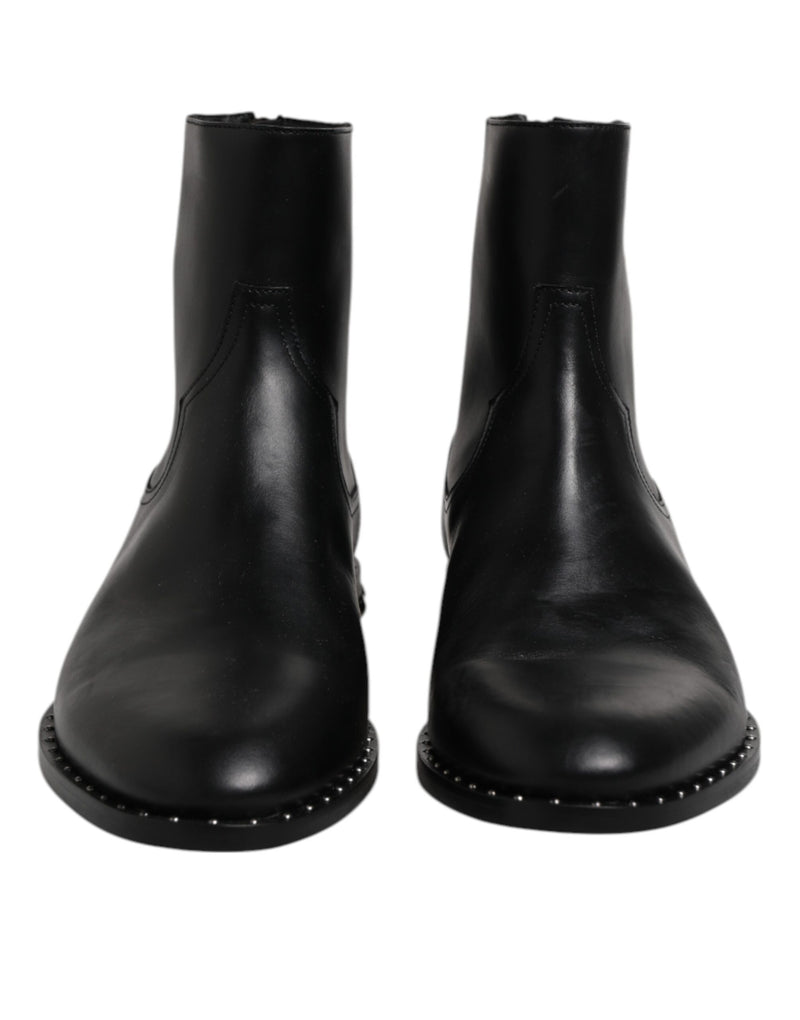 Dolce & Gabbana Black Leather Logo Ankle Boots