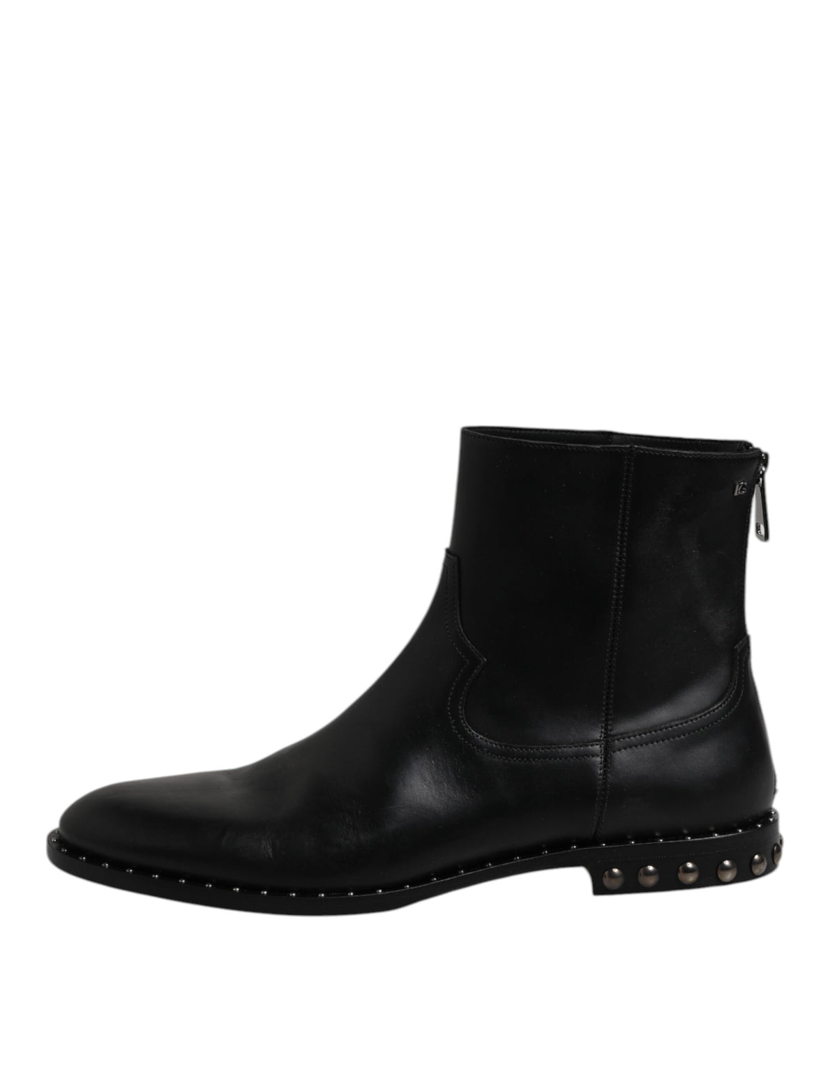 Dolce & Gabbana Black Leather Logo Ankle Boots