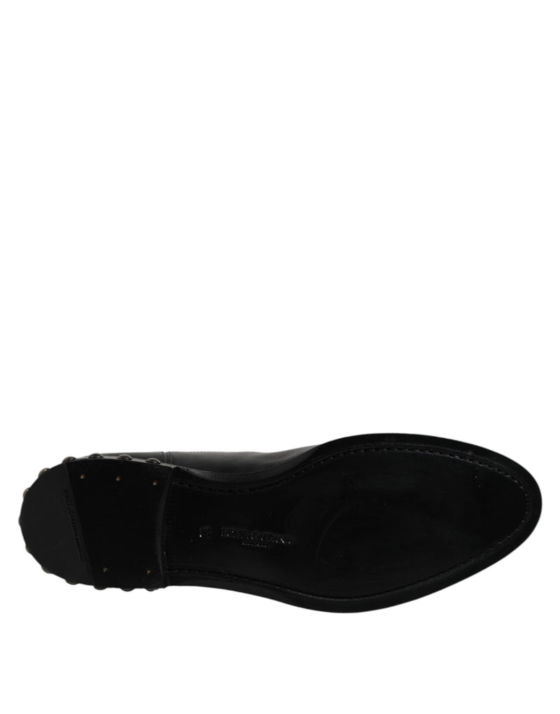 Dolce & Gabbana Black Leather Logo Ankle Boots