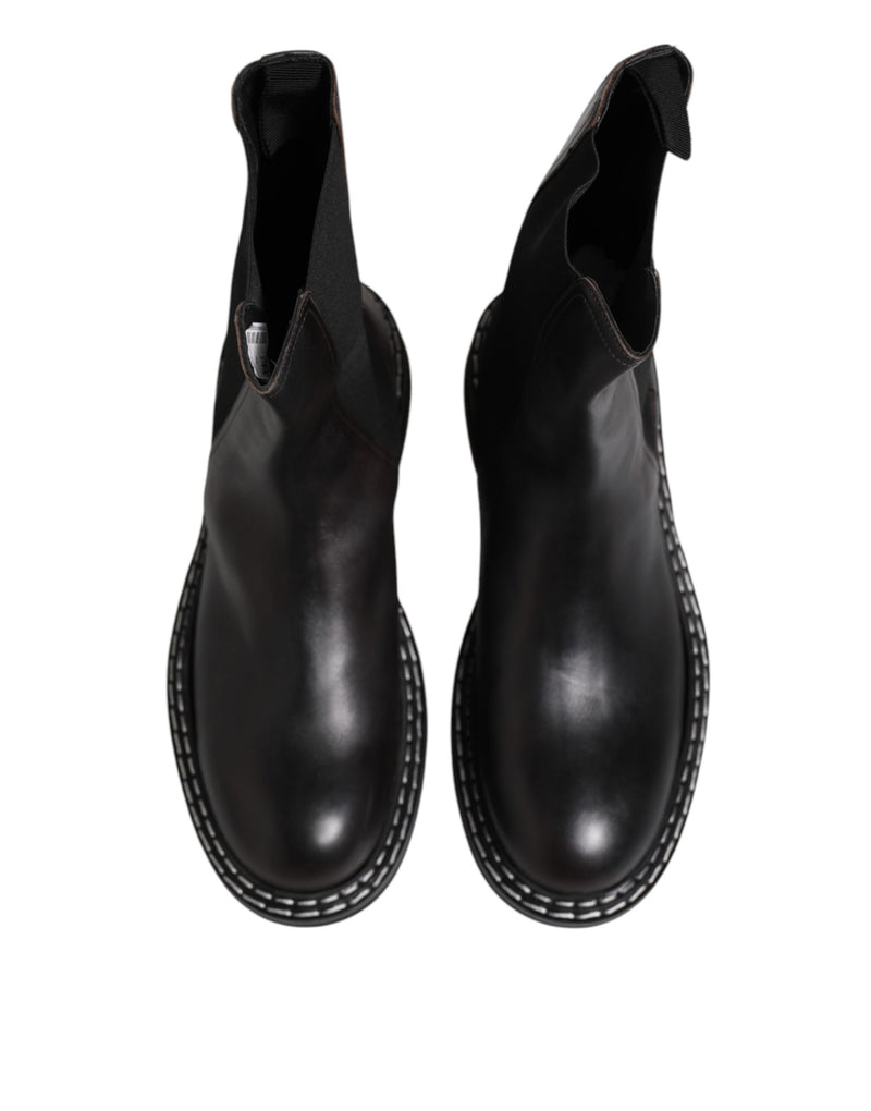 Dolce & Gabbana Bottes en Cuir Noir Mi-Mollet - Chaussures pour Hommes