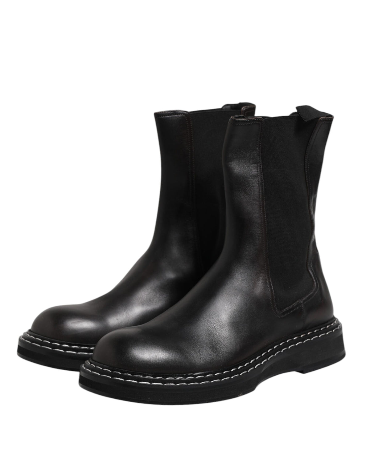 Dolce & Gabbana Bottes en Cuir Noir Mi-Mollet - Chaussures pour Hommes