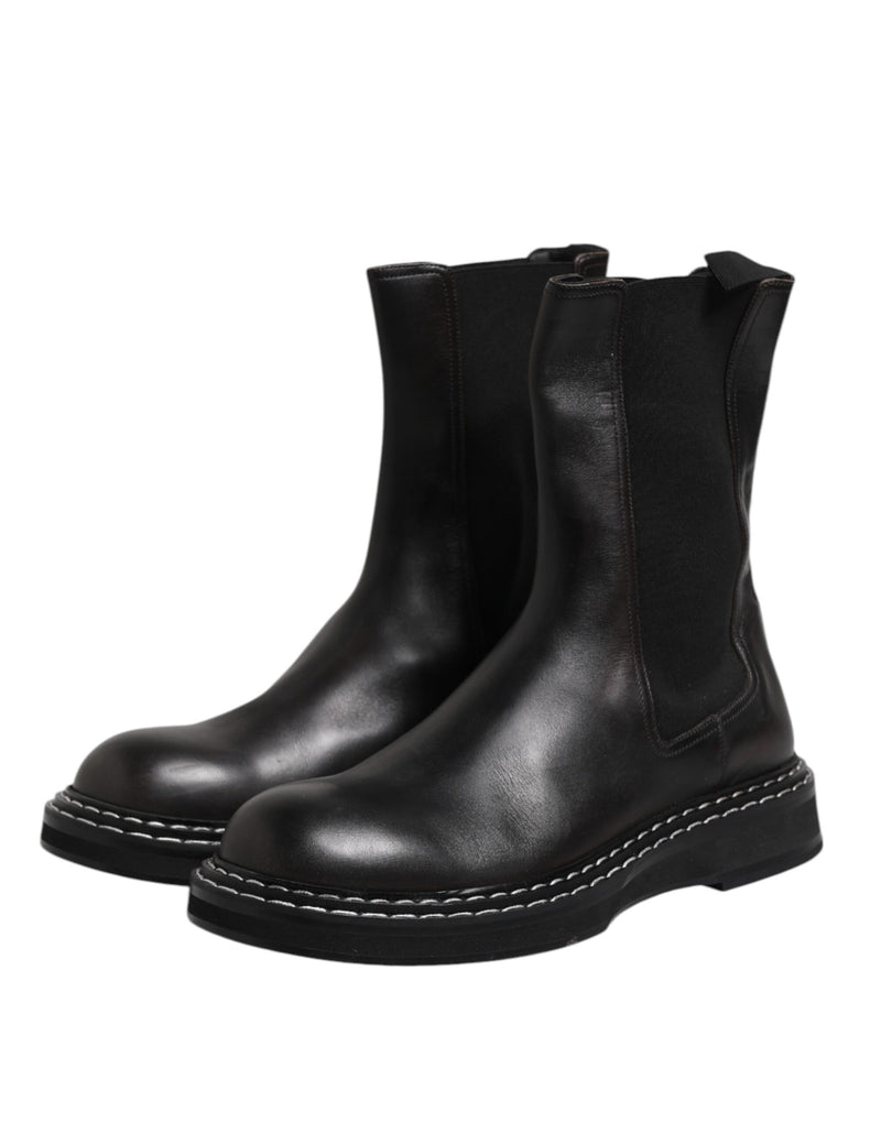 Dolce & Gabbana Bottes en Cuir Noir Mi-Mollet - Chaussures pour Hommes