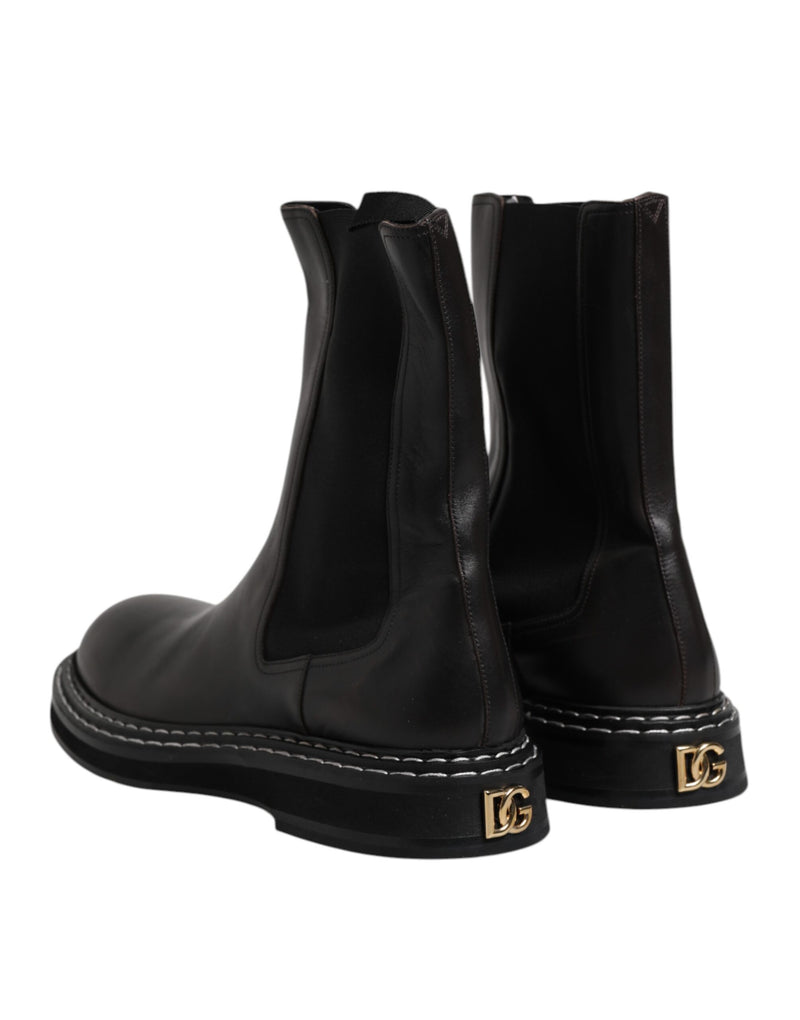 Dolce & Gabbana Bottes en Cuir Noir Mi-Mollet - Chaussures pour Hommes