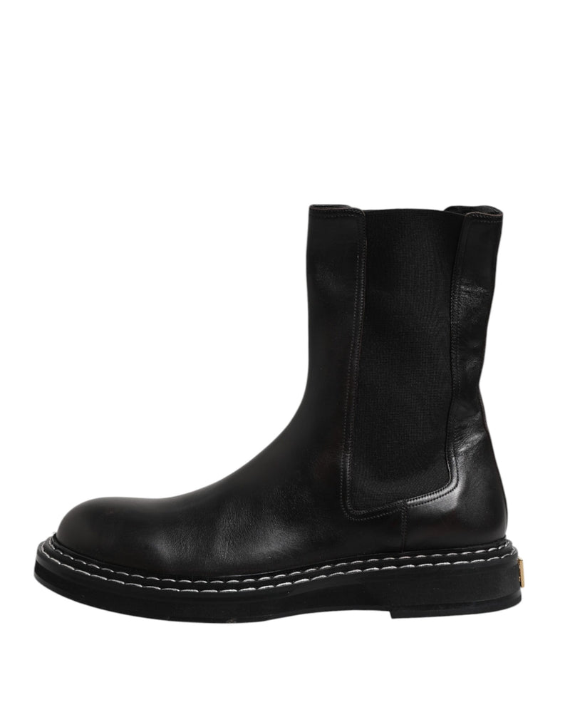 Dolce & Gabbana Bottes en Cuir Noir Mi-Mollet - Chaussures pour Hommes