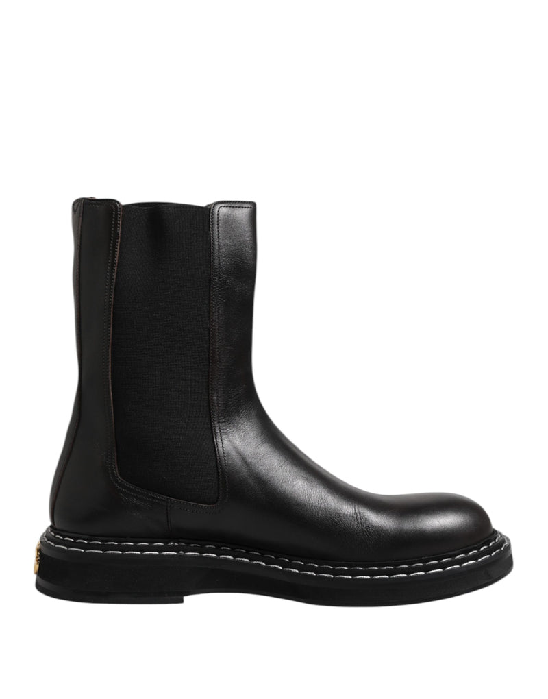 Dolce & Gabbana Bottes en Cuir Noir Mi-Mollet - Chaussures pour Hommes