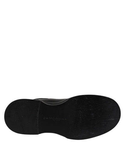 Dolce & Gabbana Black Leather Mid Calf Boots Flats Shoes