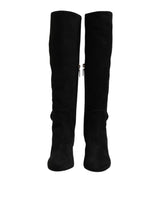 Dolce & Gabbana Black Suede Leather Knee High Boots