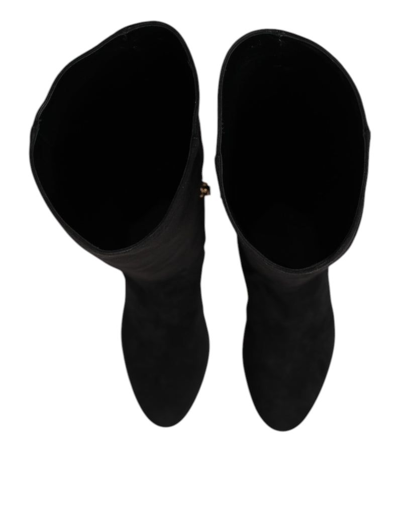 Dolce & Gabbana Black Suede Leather Knee High Boots