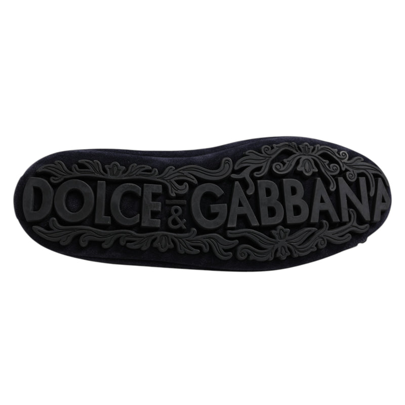 Dolce & Gabbana Blue Suede Crown Crystal Loafers