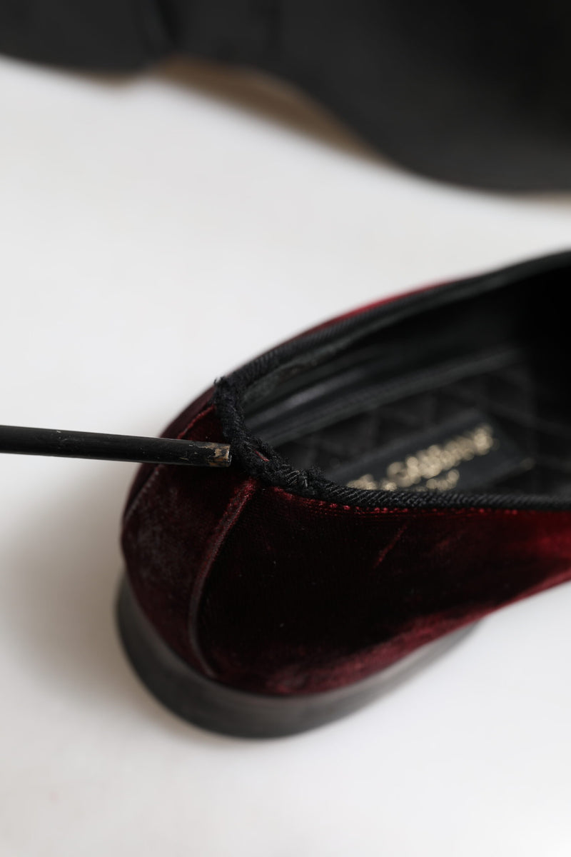 Dolce & Gabbana Red Velvet Men Slip On Loafers Dress Shoes