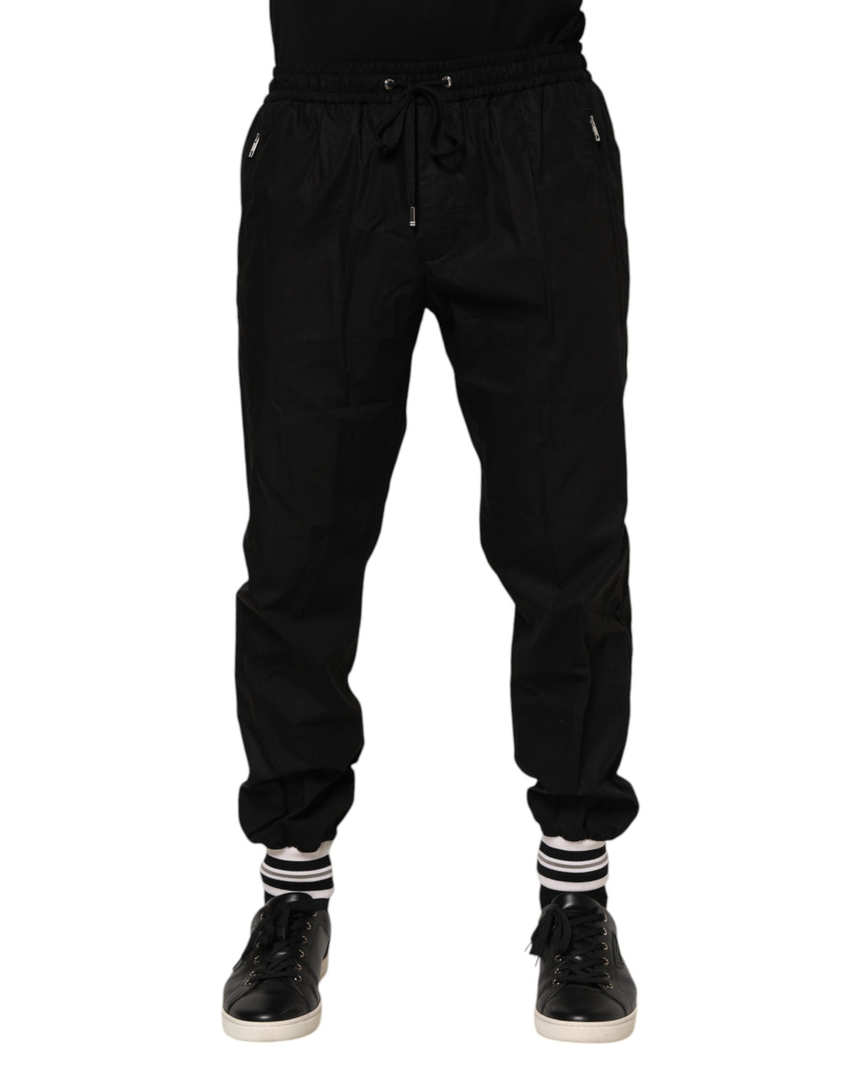 Pantalon de jogging homme en coton noir avec logo à bande de Dolce &amp; Gabbana