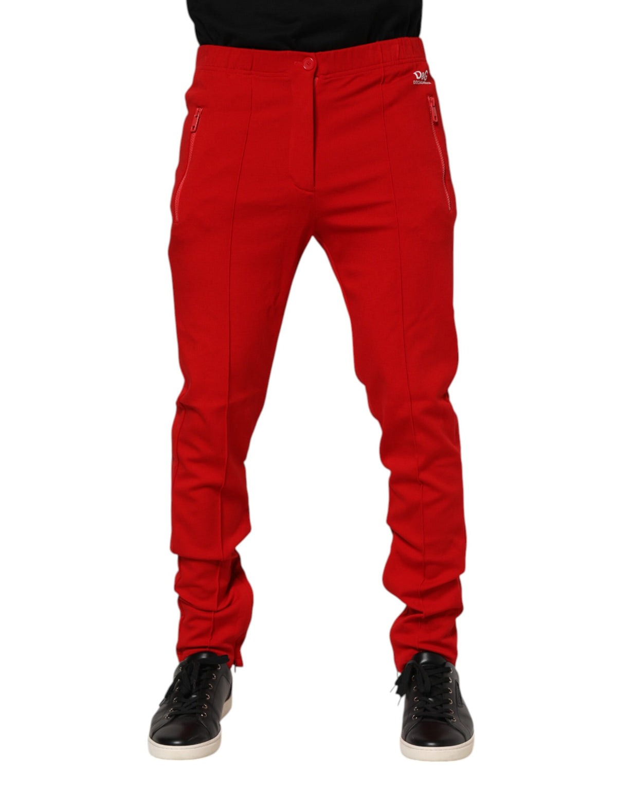 Sweat-pants jogging homme Dolce &amp; Gabbana en viscose rouge avec logo.