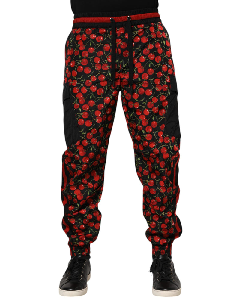 Pantalon de survêtement homme Dolce &amp; Gabbana noir à imprimé cerise rouge
