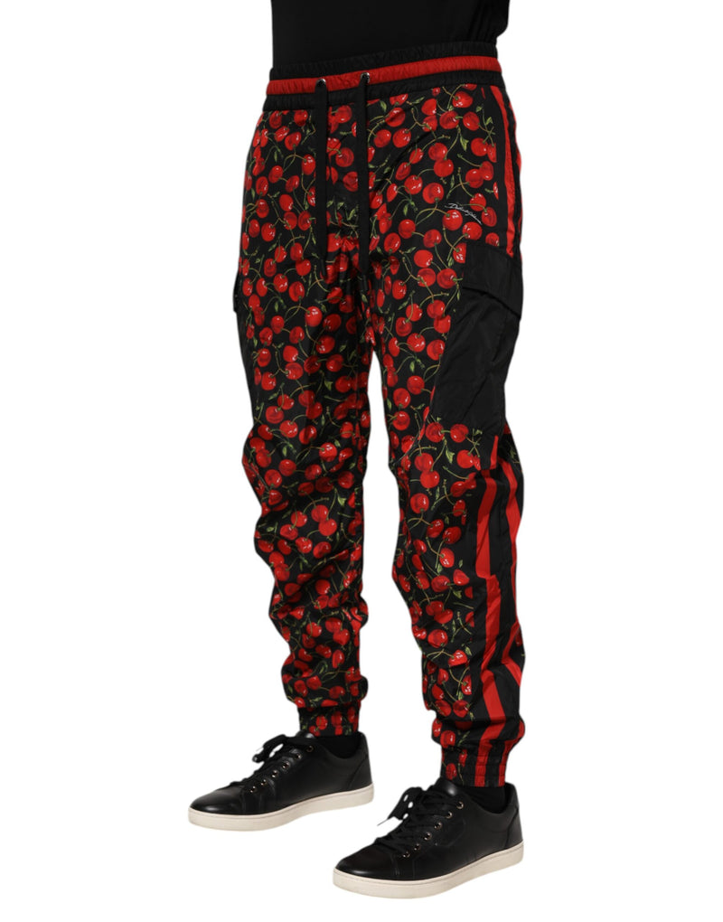 Pantalon de survêtement homme Dolce &amp; Gabbana noir à imprimé cerise rouge