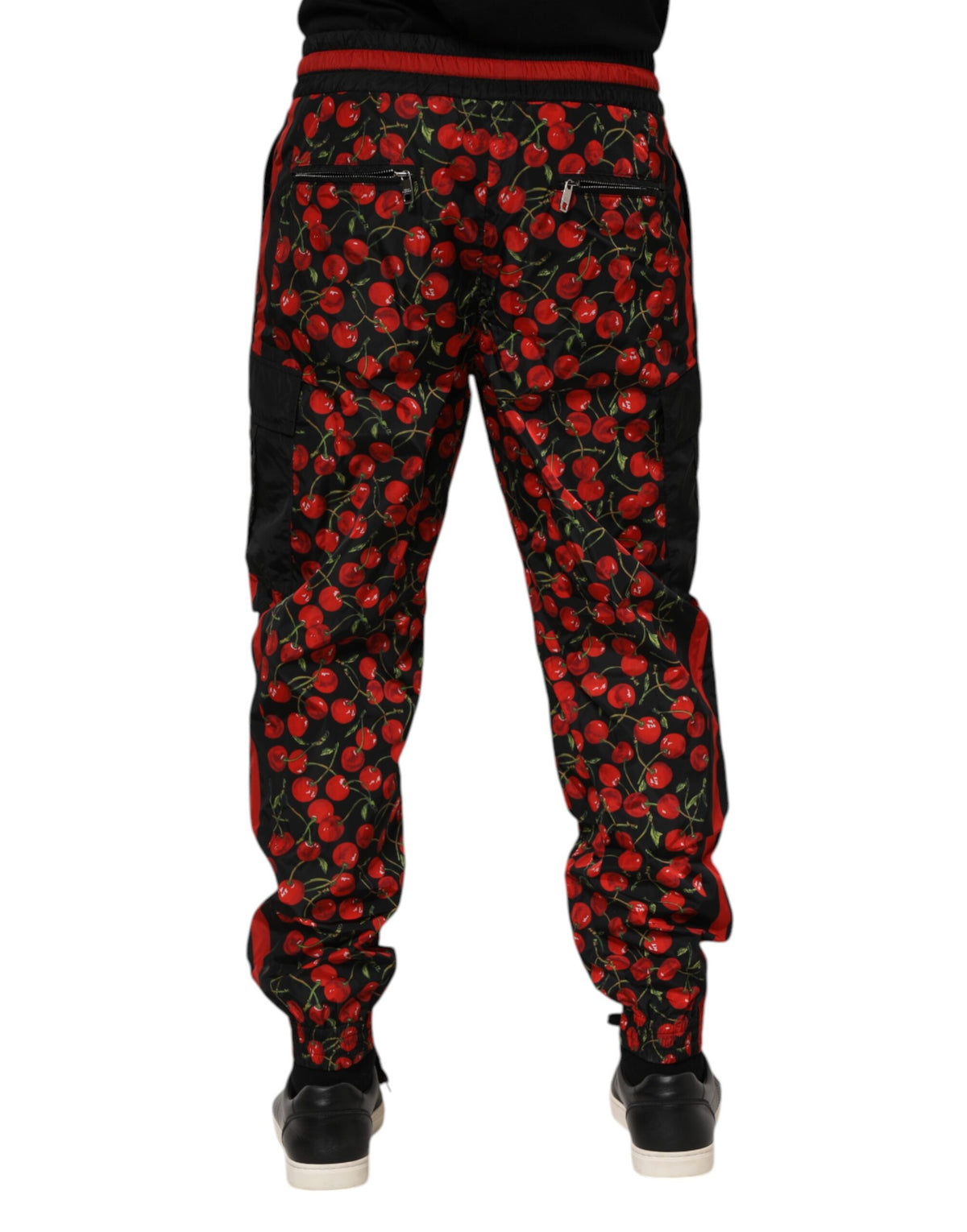 Pantalon de survêtement homme Dolce &amp; Gabbana noir à imprimé cerise rouge