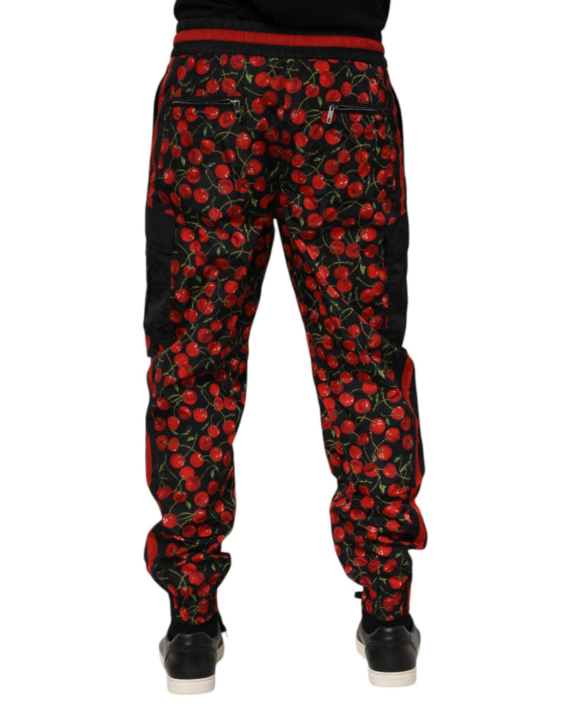 Pantalon de survêtement homme Dolce &amp; Gabbana noir à imprimé cerise rouge