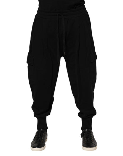 Pantalon de jogging en coton noir avec logo Dolce &amp; Gabbana