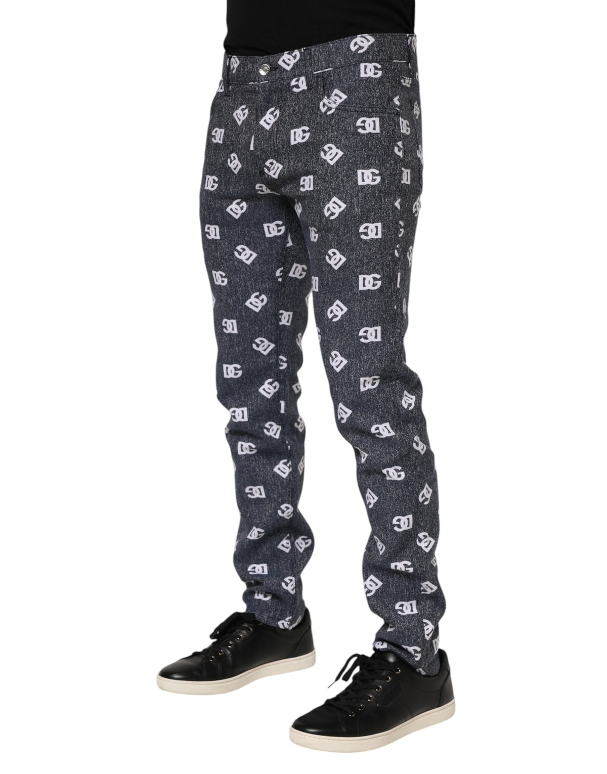 Jeans skinny en coton et coton stretch, gris foncé, avec logo Dolce &amp; Gabbana.