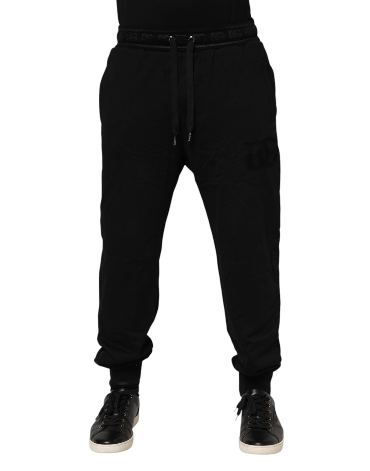 Pantalon de jogging noir en coton avec cordon de serrage de Dolce &amp; Gabbana