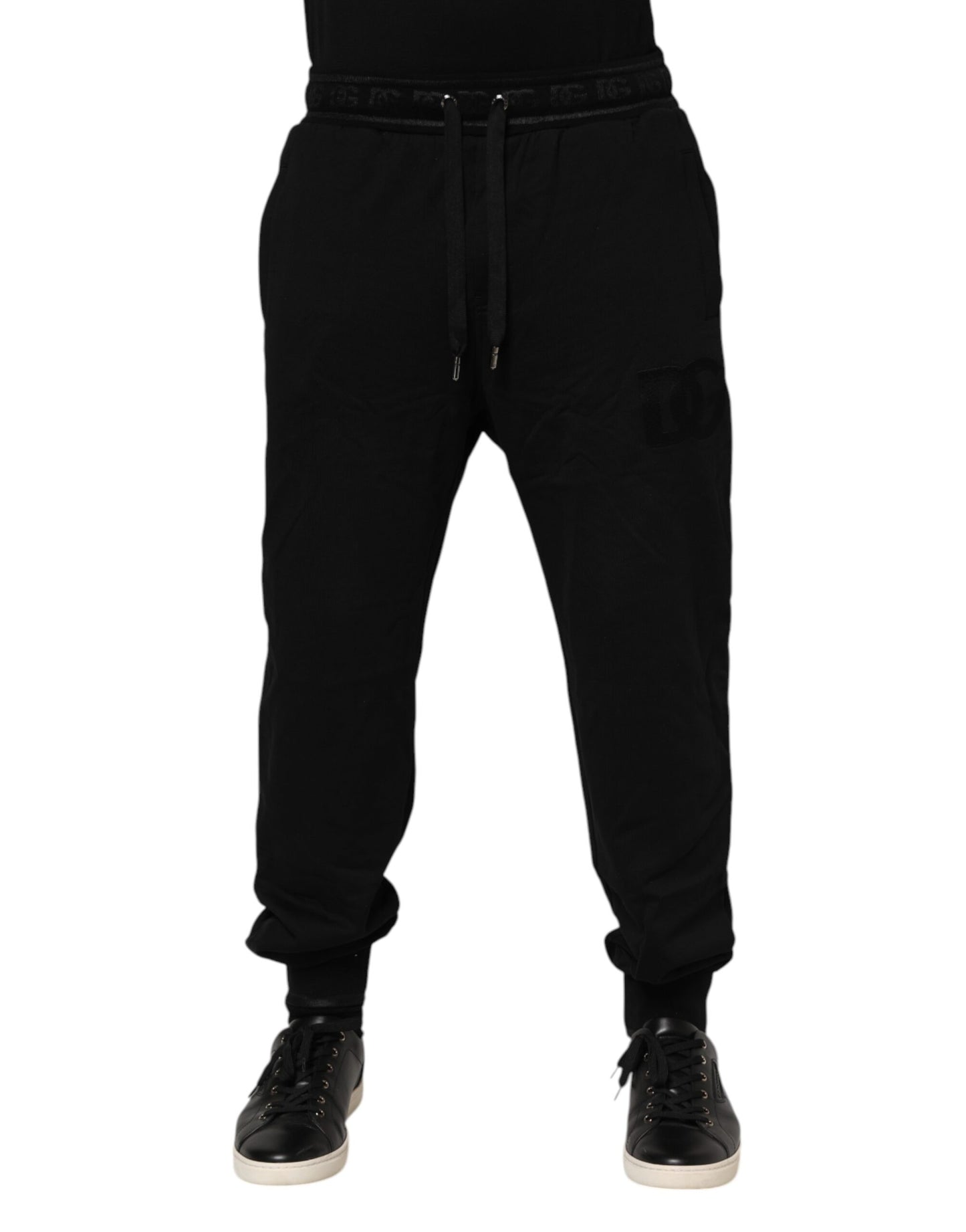 Pantalon de jogging noir en coton avec cordon de serrage de Dolce &amp; Gabbana
