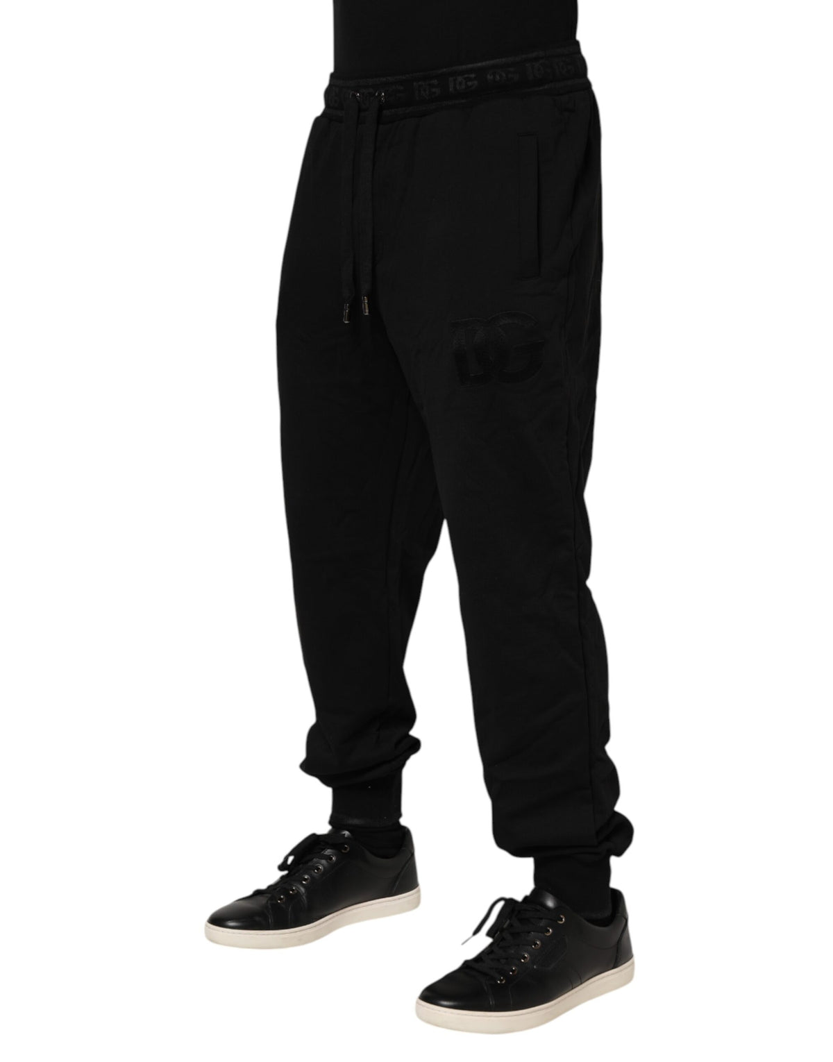 Pantalon de jogging noir en coton avec cordon de serrage de Dolce &amp; Gabbana