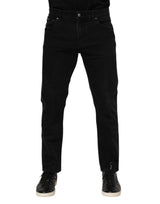 Jeans slim en coton noir avec plaque logo Dolce &amp; Gabbana