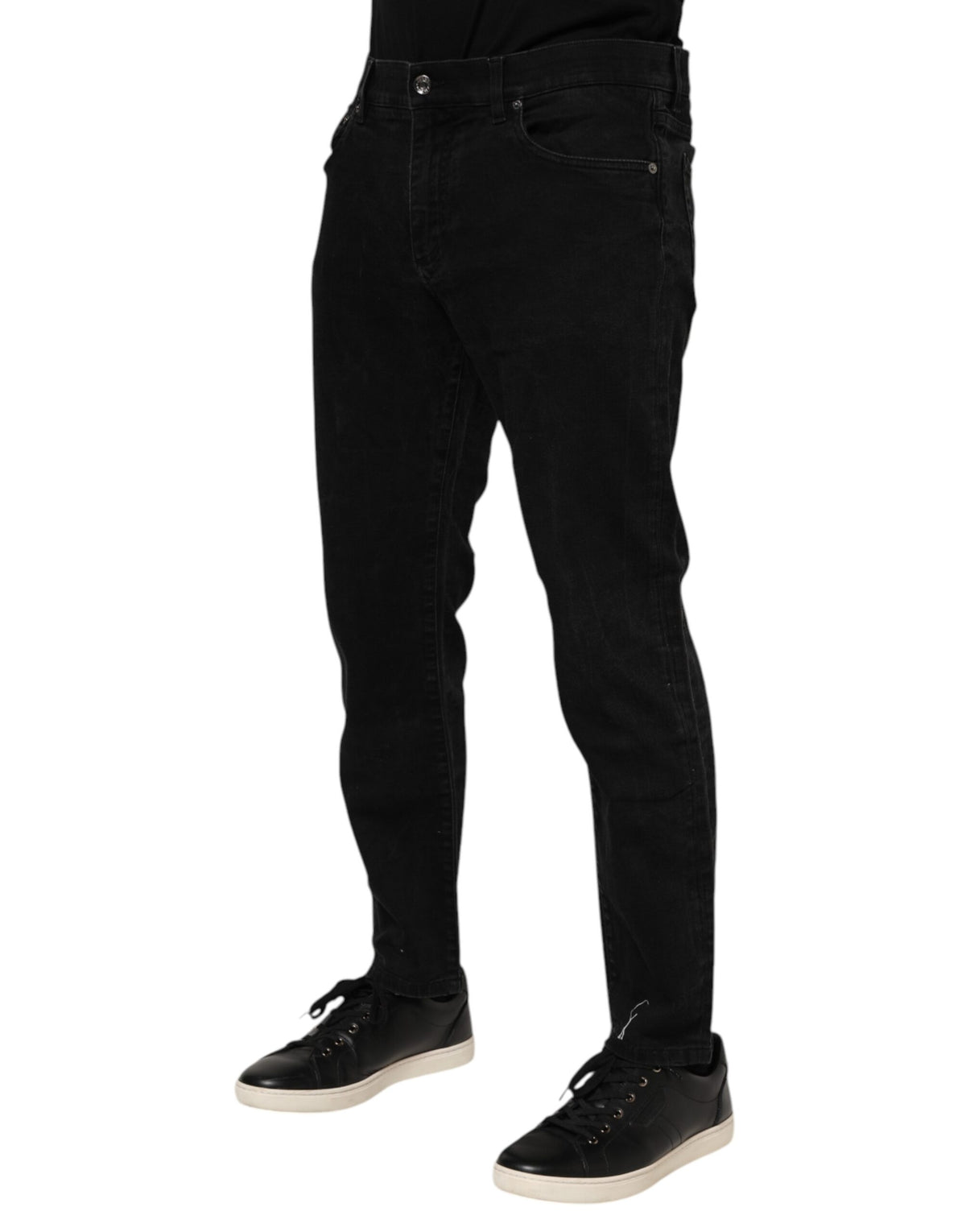 Jeans slim en coton noir avec plaque logo Dolce &amp; Gabbana