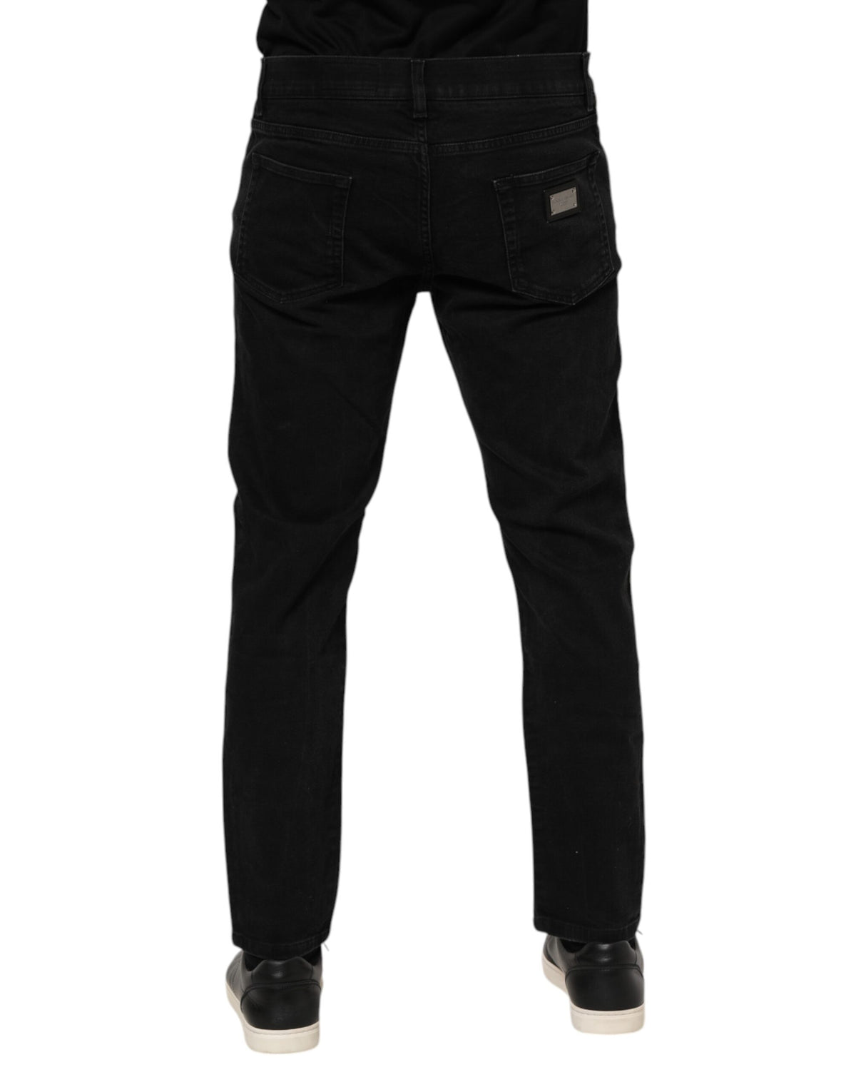 Jeans slim en coton noir avec plaque logo Dolce &amp; Gabbana