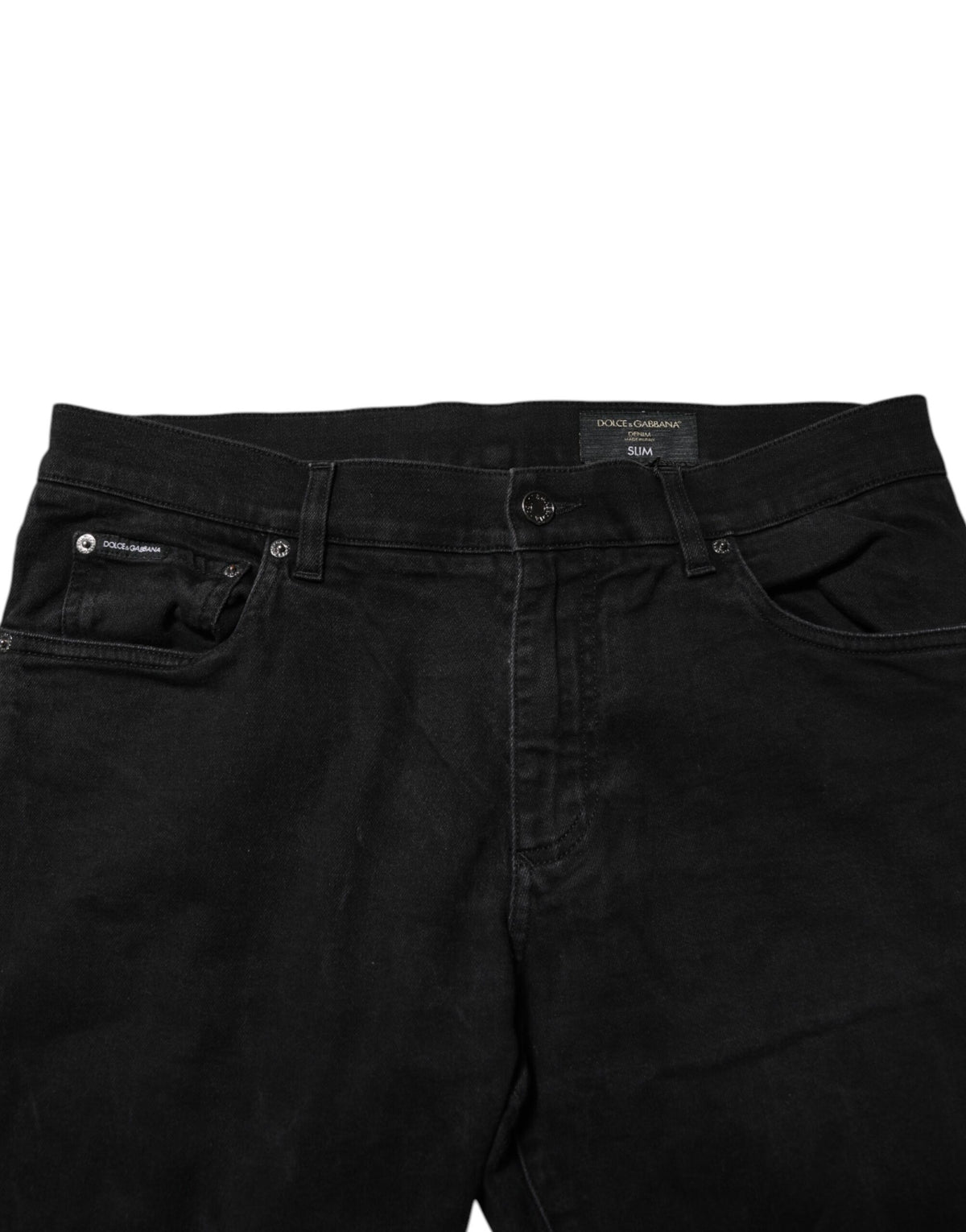 Jeans slim en coton noir avec plaque logo Dolce &amp; Gabbana