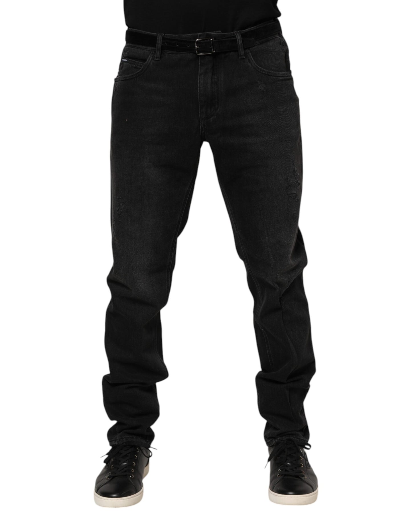 Jeans skinny en coton noir avec plaque logo Dolce &amp; Gabbana