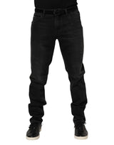 Jeans skinny en coton noir avec plaque logo Dolce &amp; Gabbana