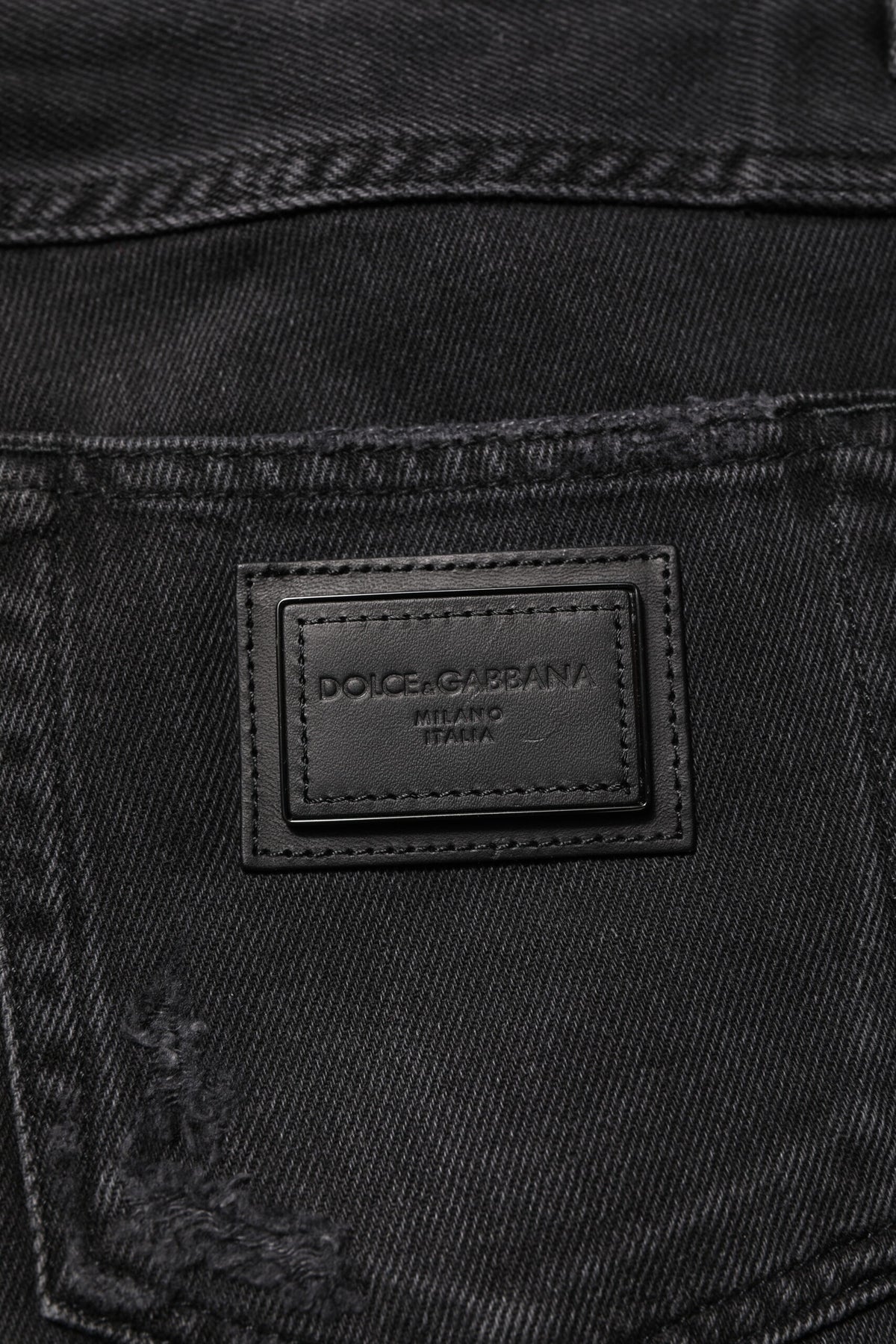 Jeans skinny en coton noir avec plaque logo Dolce &amp; Gabbana